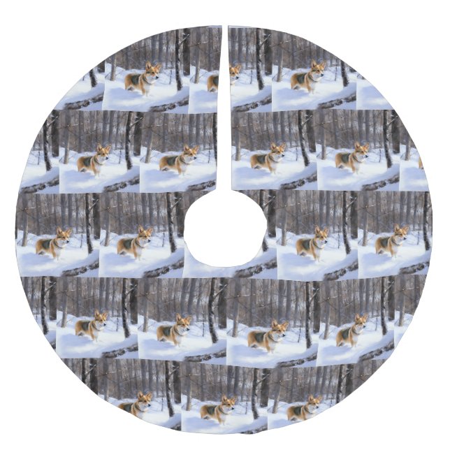 Corgi Let It Snow Christmas Brushed Polyester Tree Skirt (Front)