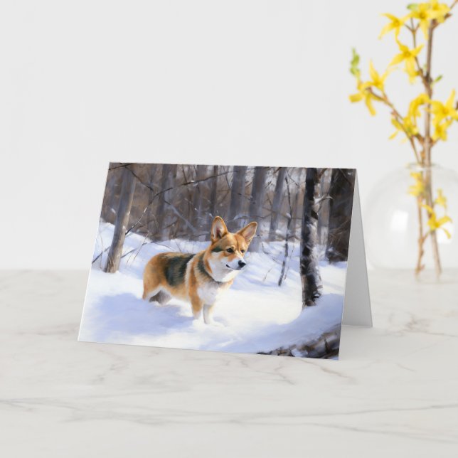 Corgi Let It Snow Christmas Card (Yellow Flower)
