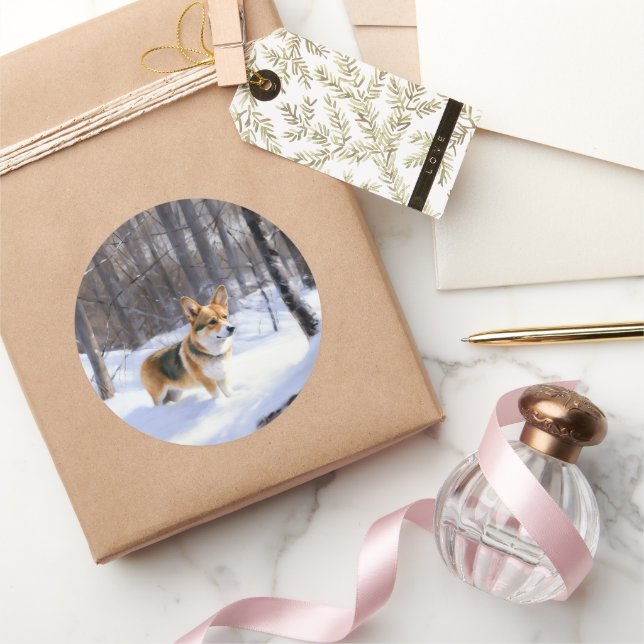 Corgi Let It Snow Christmas Classic Round Sticker (Gifting)