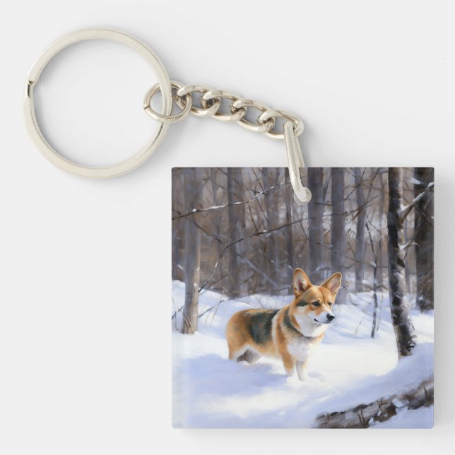 Corgi Let It Snow Christmas Key Ring (Front)