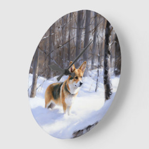 Corgi Let It Snow Christmas Large Clock