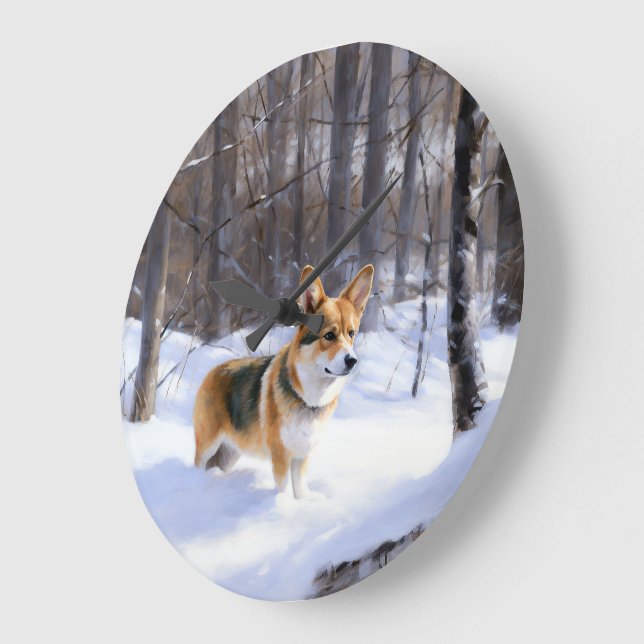 Corgi Let It Snow Christmas Large Clock (Angle)