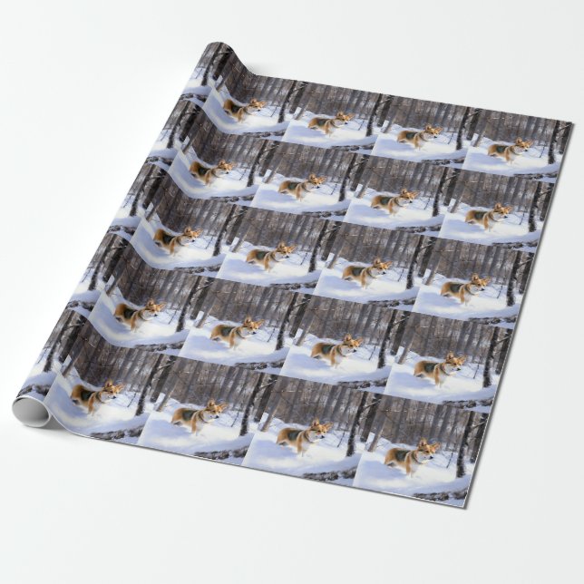 Corgi Let It Snow Christmas Wrapping Paper (Unrolled)