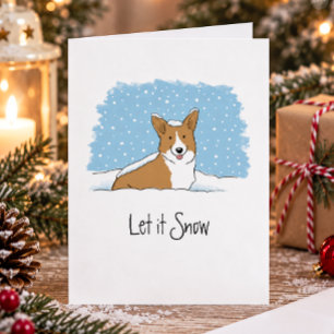 Corgi Let it Snow Cute Dog White Christmas Custom Holiday Card