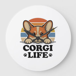 Corgi Life Shirt Vintage Engraving Dog Lover Art_1 Large Clock