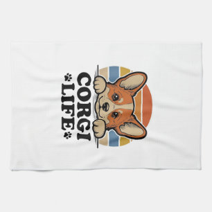 Corgi Life Shirt Vintage Engraving Dog Lover Art_1 Tea Towel