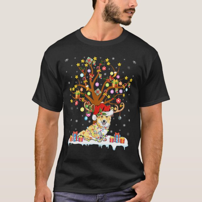 Corgi Lighting Xmas Tree Corgi Christmas Tree T-Shirt (Front)
