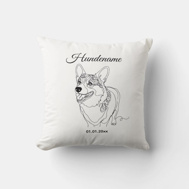 Corgi Line Art personalized dog Cushion (Front)