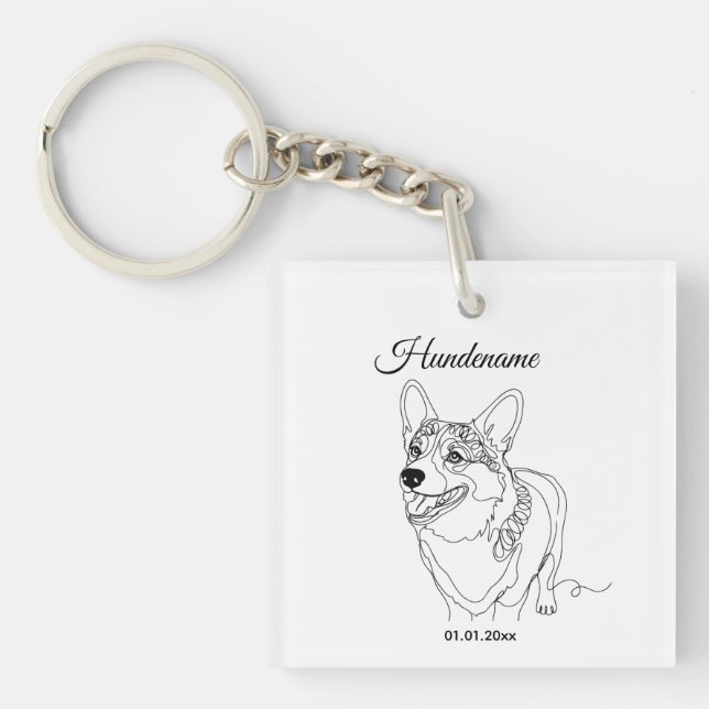 Corgi Line Art personalized dog Key Ring (Front)