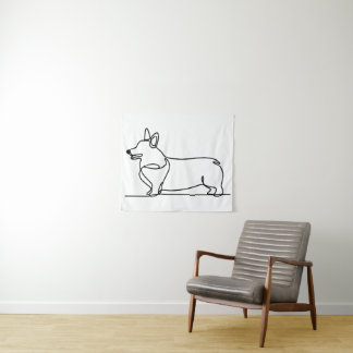 Corgi Line Drawing Tapestry