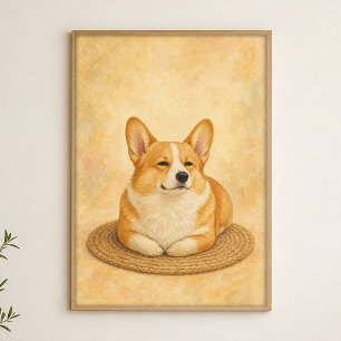 Corgi Loaf on a Round Rug Watercolour Poster