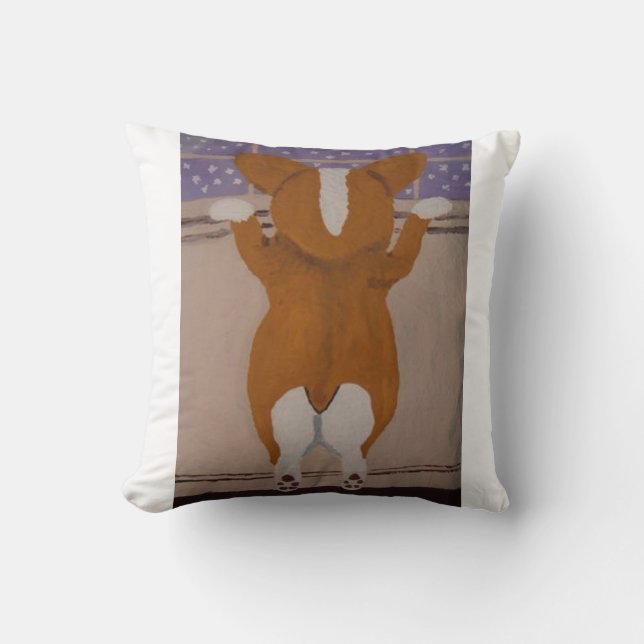  Corgi looking out window T-Shirt Cushion (Front)