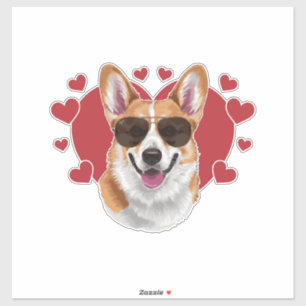 Corgi Love Cool Sunglasses Surrounded by Hearts