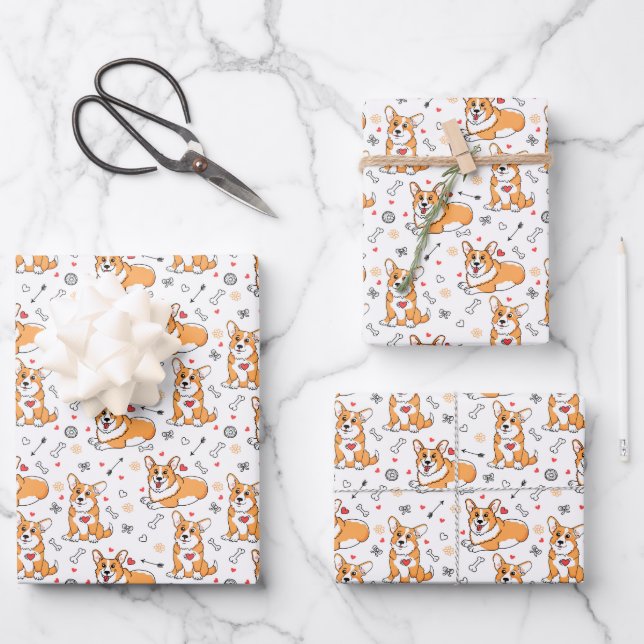 Corgi Love Seamless Wrapping Paper Sheets (Front)