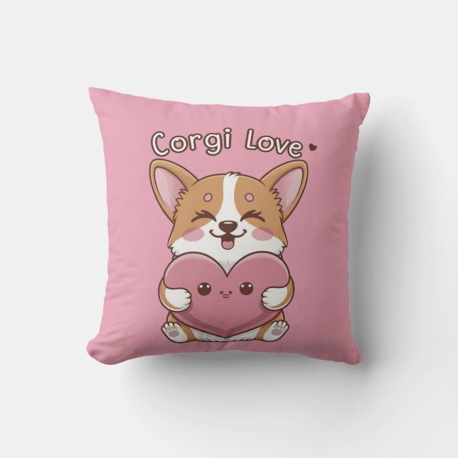Corgi Love Throw Pillow (Front)