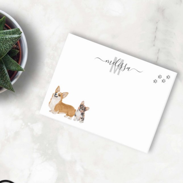 Corgi Love Watercolor Monogram Personalised   Post-it Notes (Creator Uploaded)