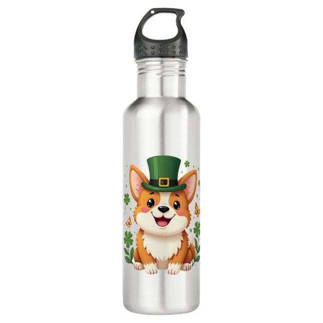 Corgi Lover Shamrock Happy St Patricks Day 710 Ml Water Bottle (Front)