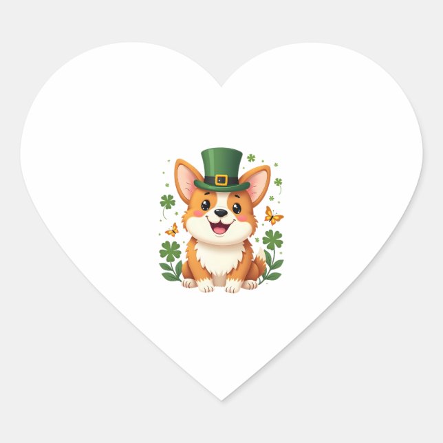 Corgi Lover Shamrock Happy St Patricks Day Heart Sticker (Front)
