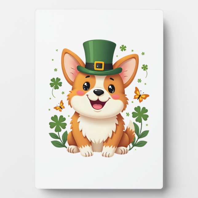 Corgi Lover Shamrock Happy St Patricks Day Plaque (Front)