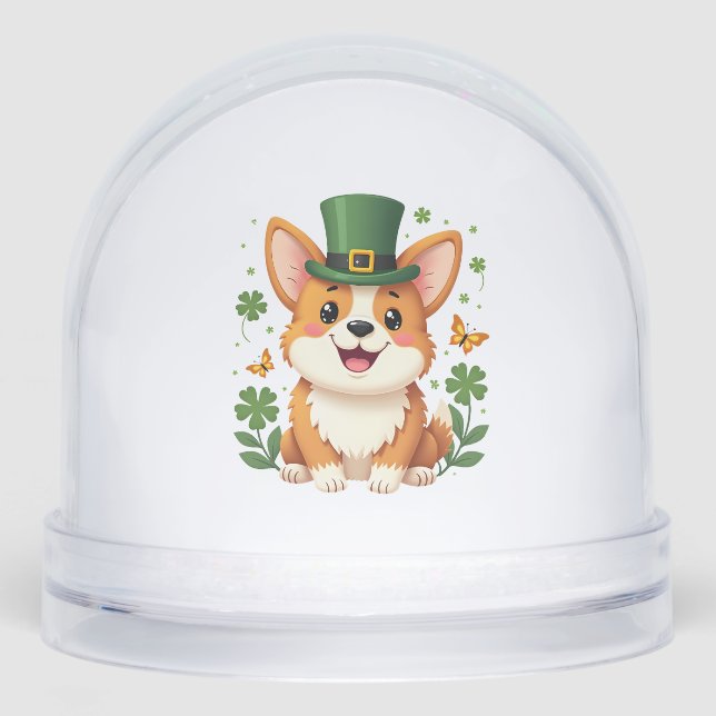 Corgi Lover Shamrock Happy St Patricks Day Snowglobe (Front)