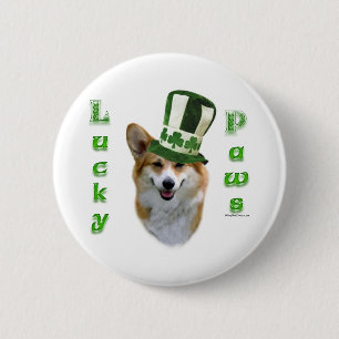 Corgi Lucky Paws; Corgi St Patrick's Day gift 6 Cm Round Badge