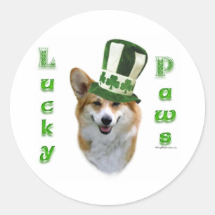 Corgi Lucky Paws; Corgi St Patrick's Day gift Classic Round Sticker