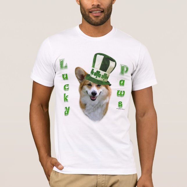 Corgi Lucky Paws; Corgi St Patrick's Day gift T-Shirt (Front)