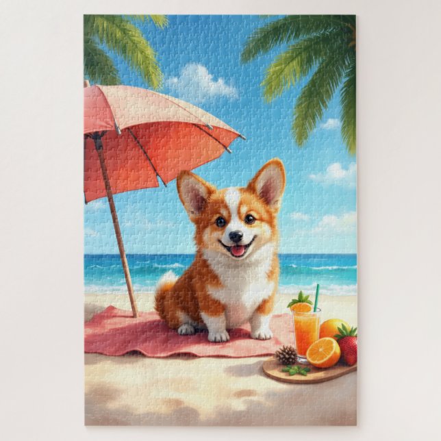 Corgi Luxury Beach Relax Scene Jigsaw Puzzle (Vertical)