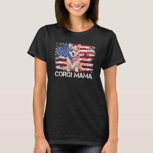 Corgi Mama American Usa Flag 4th Of July Corgi Lov T-Shirt
