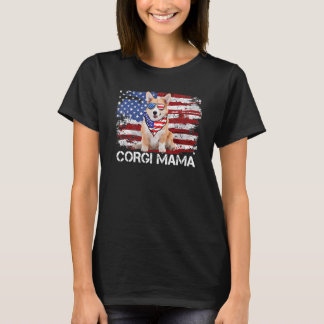 Corgi Mama American Usa Flag 4th Of July Corgi Lov T-Shirt