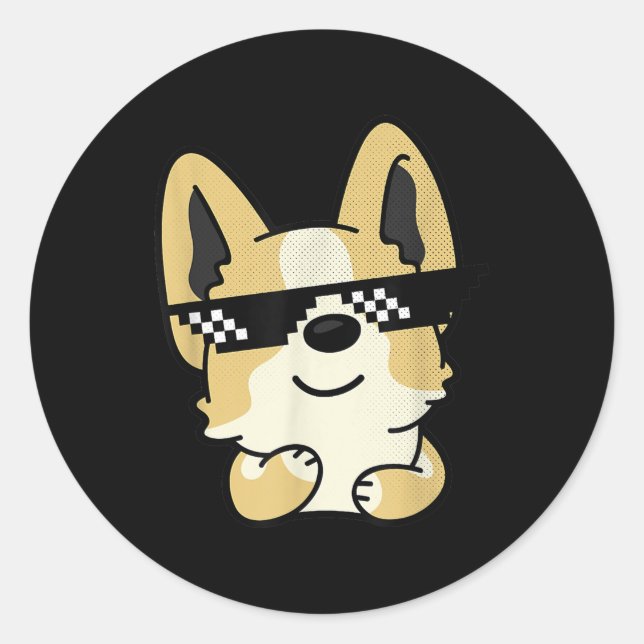 Corgi Meme Pixel Sunglasses Cute Dog Classic Round Sticker (Front)