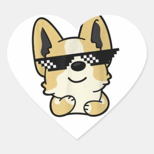 Corgi Meme Pixel Sunglasses Cute Dog Heart Sticker
