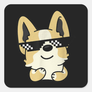 Corgi Meme Pixel Sunglasses Cute Dog Square Sticker