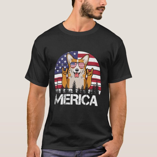 Corgi Merica 4th of July Dog Shirt Funny Patriotic (Front)