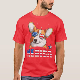 Corgi Merica USA Flag 4th of July Men Boys Funny D T-Shirt