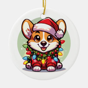 Corgi Merry Christmas Winter Animals Cute Corgis Ceramic Ornament