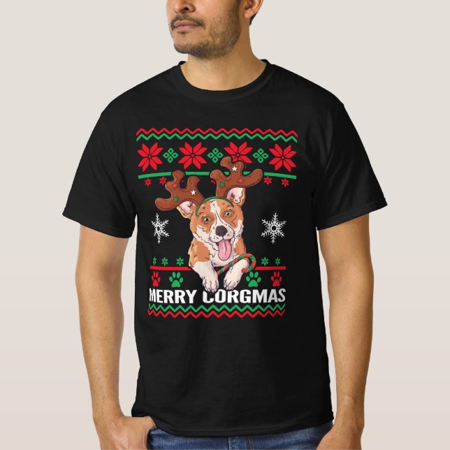 Corgi Merry Corgmas Ugly Christmas T-Shirt (Front)