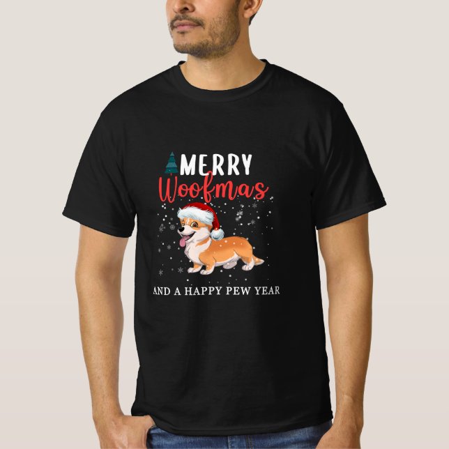 Corgi Merry Woofmas And A Happy Paw Year gift T-Shirt (Front)