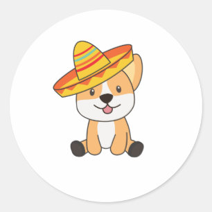 Corgi Mexico Sombrero Sweet Dogs For Children Classic Round Sticker