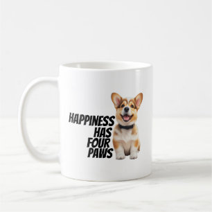 Corgi Moms Dads Playful “Happiness Has Four Paws" Coffee Mug