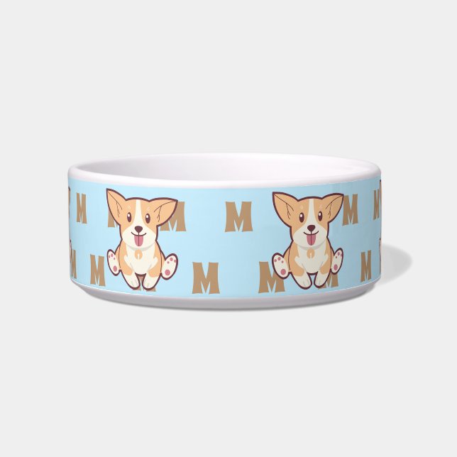 Corgi monogram pattern blue mug bowl (Front)