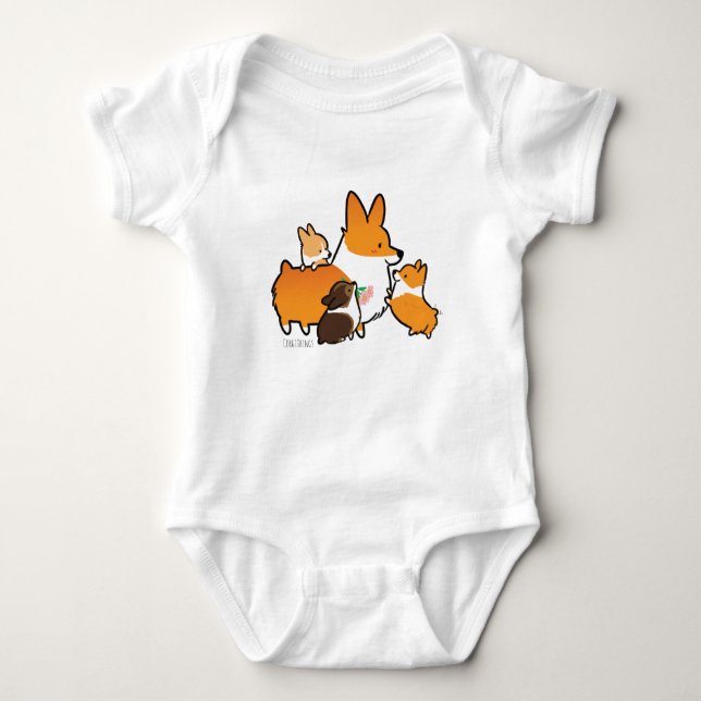 Corgi Mum and Puppies Baby Shirt (Front)