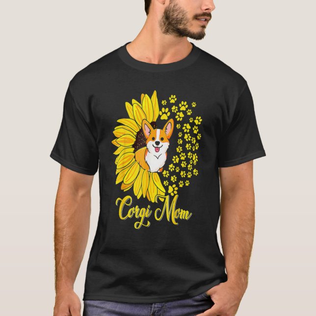 Corgi Mum Cute Corgi Dog Sunflower Happy Mother's  T-Shirt (Front)