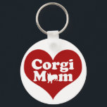 Corgi Mum Cute Red Heart Key Ring<br><div class="desc">This cute corgi owner gift features the words Corgi Mum in a red heart with a pretty pembroke welsh corgi silhouette in the O of mum. Those short bunny legs are unmistakable as a beautiful corgi dog.</div>