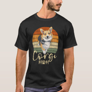 Corgi Mum Retro Sunset Corgi Dog Mama T-Shirt
