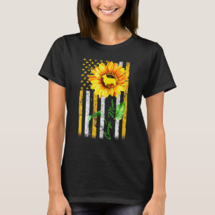 Corgi Mum Sunflower American Flag Dog T-Shirt