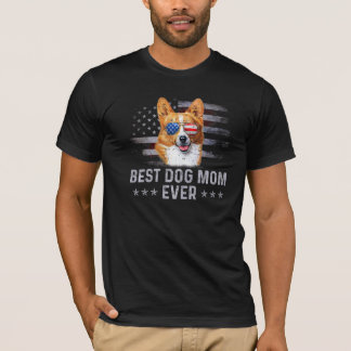 Corgi Mum Vintage American Flag Patriotic Dog T-Shirt