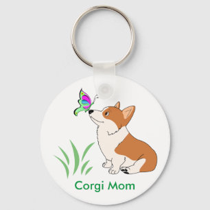 Corgi Mum with Butterfly Key Ring
