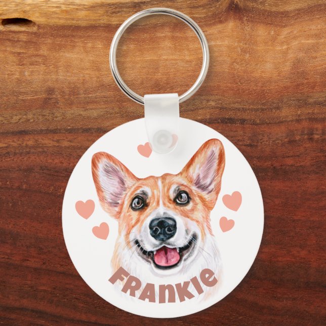 Corgi Mum With Hearts Dog Illustration Key Ring (Front)