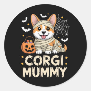 Corgi Mummy Funny Halloween Dog Lover Costume For Classic Round Sticker
